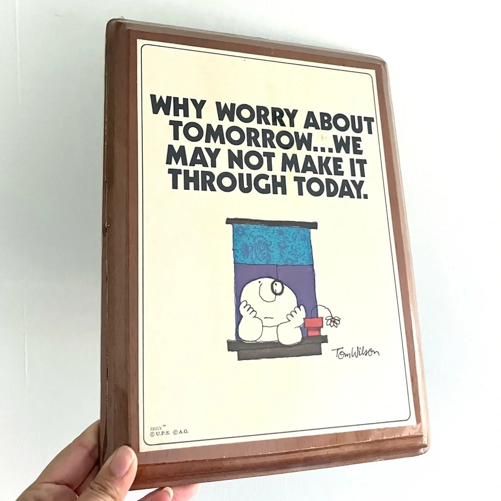 Vintage 70’s Ziggy motivational print wooden wall art decor NWT deadstock